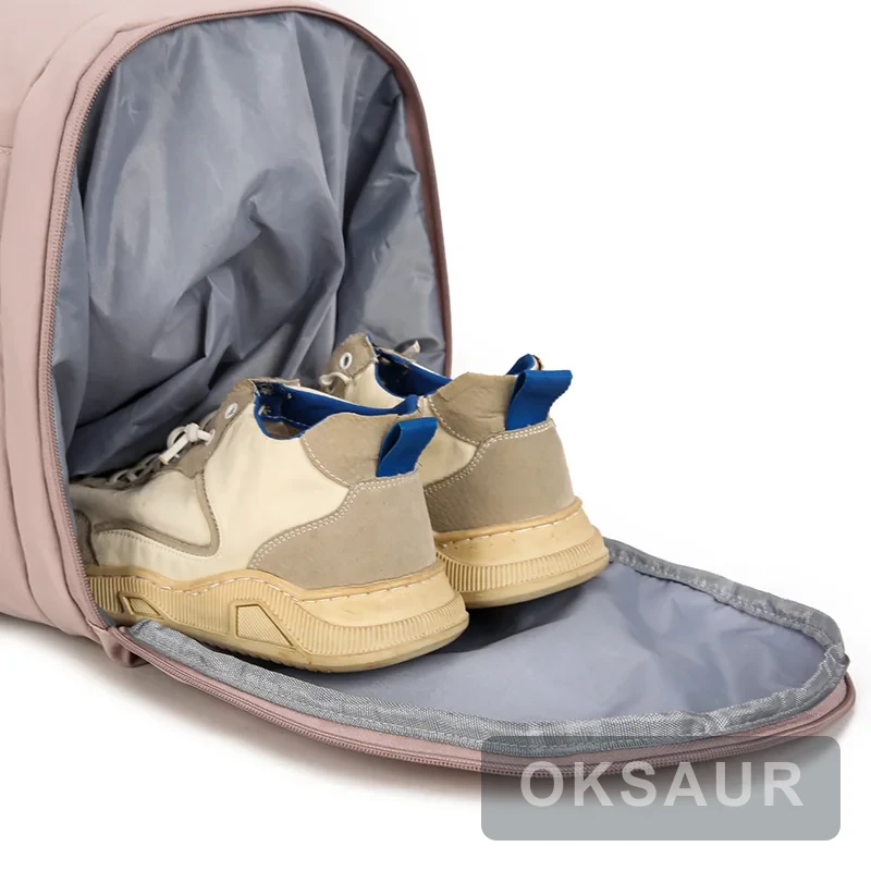 Open shoe compartment on model 2620 travel gym bag